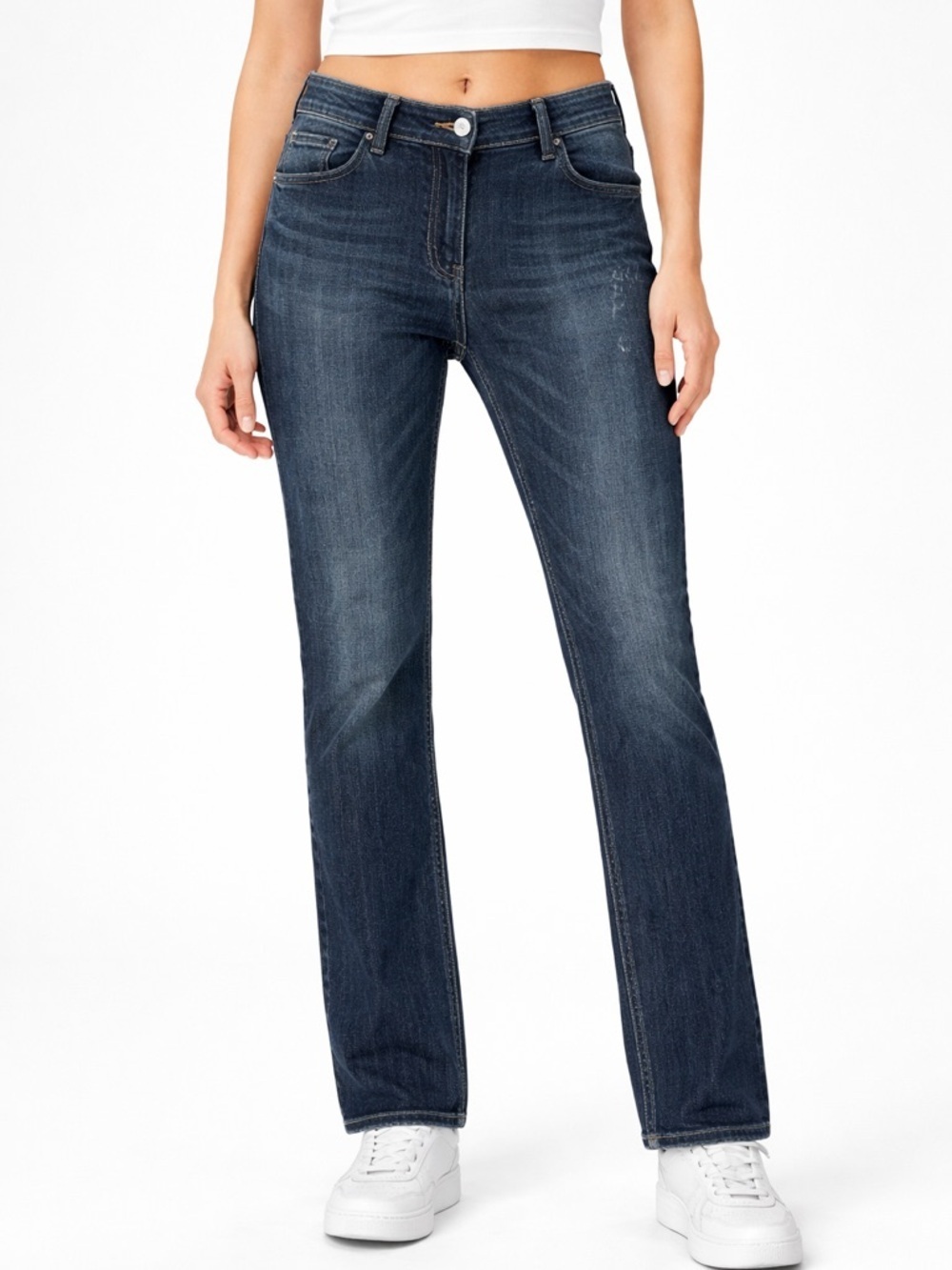Cecil Straight Leg Jeans Size 30 Medium Wash Stretch Denim Mid Rise Casual